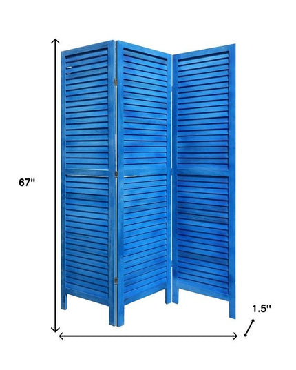 67" Light Blue Folding Three Panel Screen Room Divider