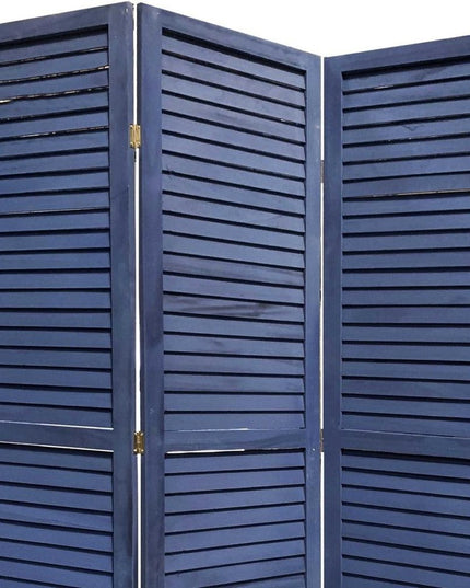 67" Dark Blue Solid Wood Folding Three Panel Screen Room Divider