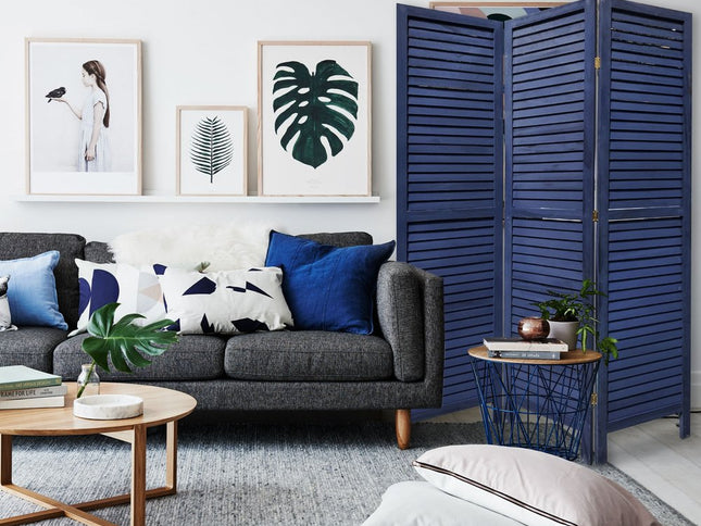 3 Panel Dark Blue Shutter Screen Room Divider