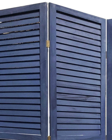 67" Dark Blue Solid Wood Folding Three Panel Screen Room Divider