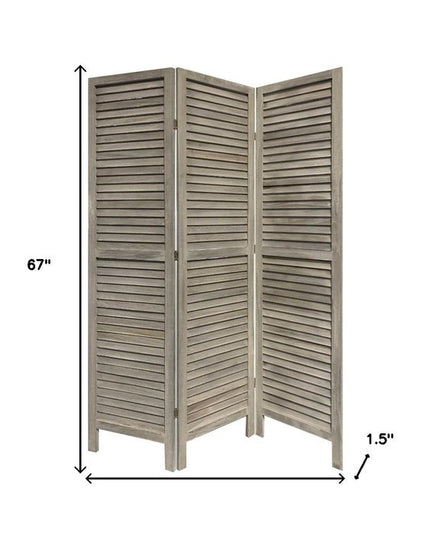 67" Gray Folding Three Panel Screen Room Divider