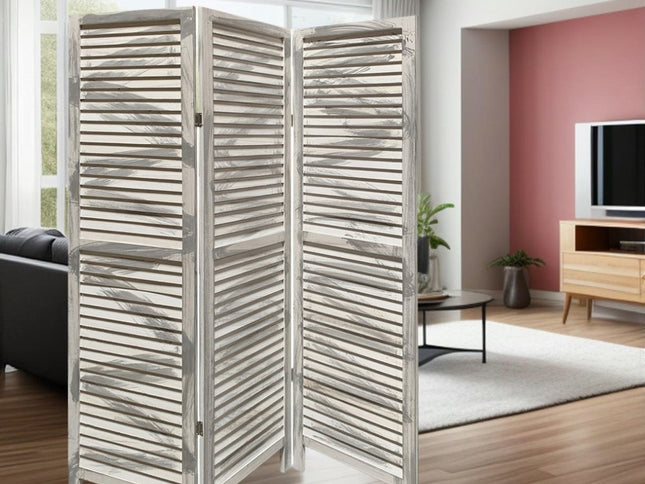 67" Gray Folding Three Panel Screen Room Divider