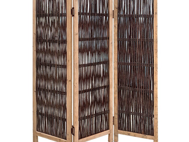 71" Brown Solid Wood Folding Three Panel Screen Room Divider