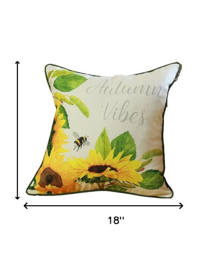 Set of Two 18" Green And White Fabric Throw Pillow Covers