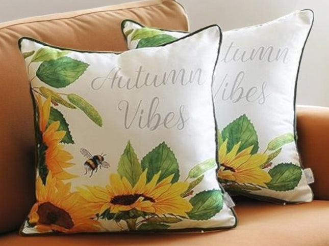 Set of Two 18" Green And White Fabric Throw Pillow Covers