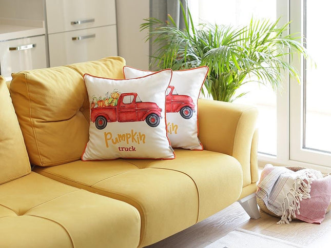 Set of Two Natural and Orange Pumpkin Throw Pillow Cover