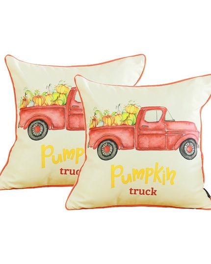 Set of Two Natural and Orange Pumpkin Throw Pillow Cover