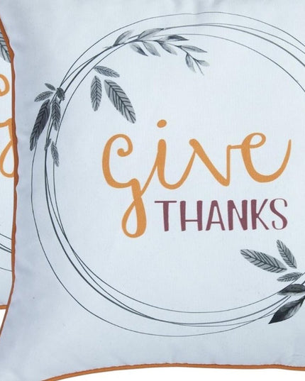Set of Two Orange and White Give Thanks Throw Pillow Covers