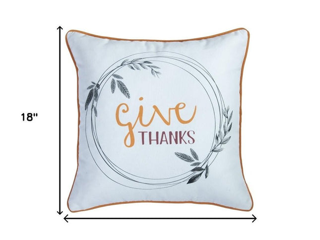 Set of Two Orange and White Give Thanks Throw Pillow Covers