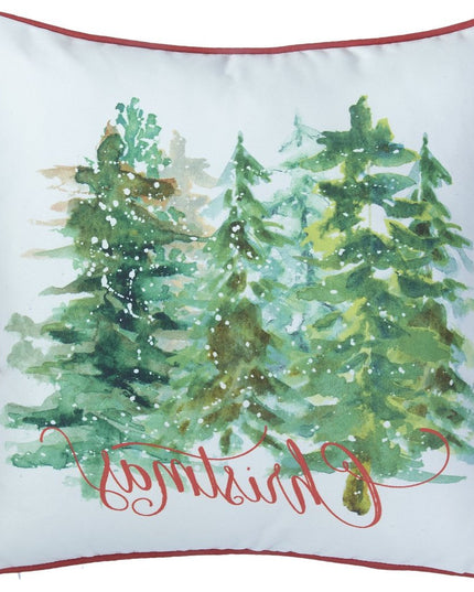 Set of Two 18" Green Red And White Christmas Christmas Trees Fabric Throw Pillow Covers