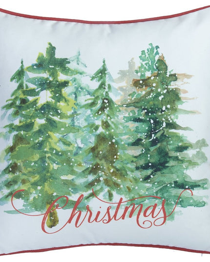 Set of Two 18" Green Red And White Christmas Christmas Trees Fabric Throw Pillow Covers