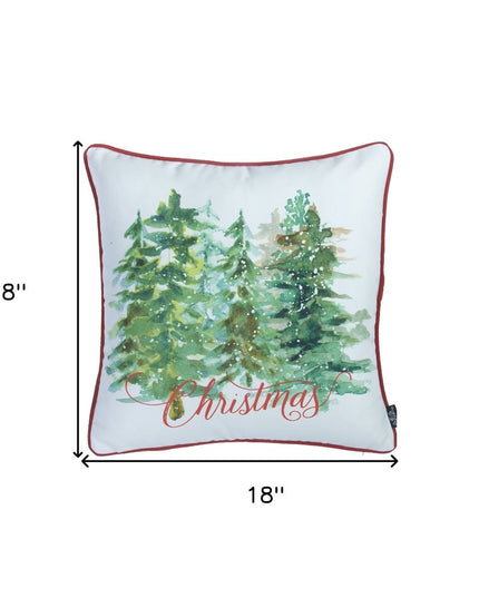 Set of Two 18" Green Red And White Christmas Christmas Trees Fabric Throw Pillow Covers