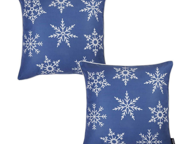 Set Of Two Blue 18" Holiday Snowflakes Throw Pillow Covers