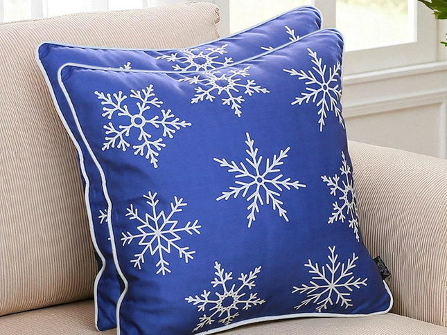 Set Of Two Blue 18" Holiday Snowflakes Throw Pillow Covers