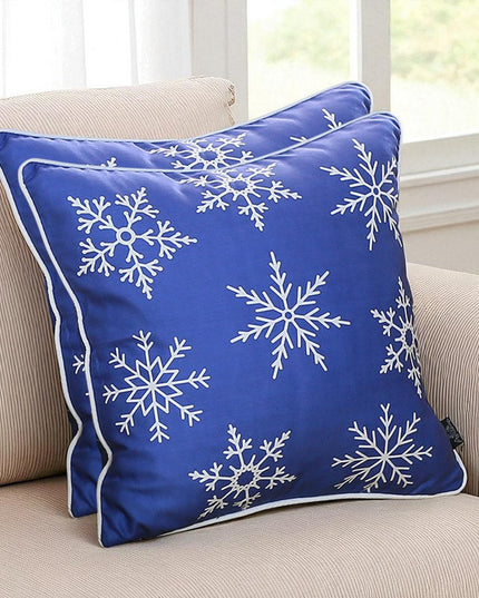 Set Of Two Blue 18" Holiday Snowflakes Throw Pillow Covers
