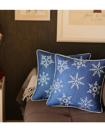 Set Of Two Blue 18" Holiday Snowflakes Throw Pillow Covers