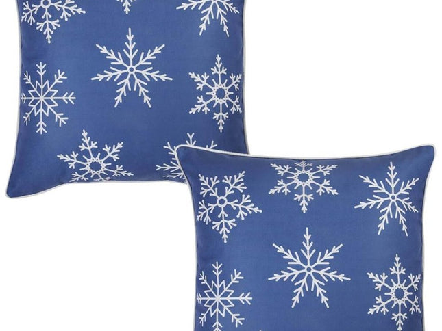 Set Of Two Blue 18" Holiday Snowflakes Throw Pillow Covers