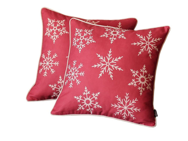 Set Of Two Red 18" Christmas Snowflakes Throw Pillow Covers