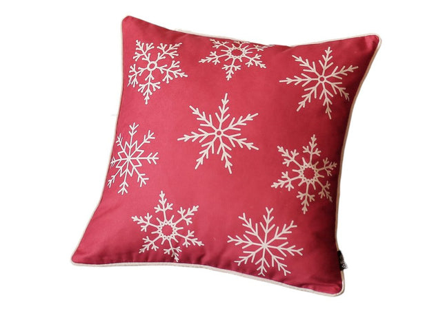 Set Of Two Red 18" Christmas Snowflakes Throw Pillow Covers
