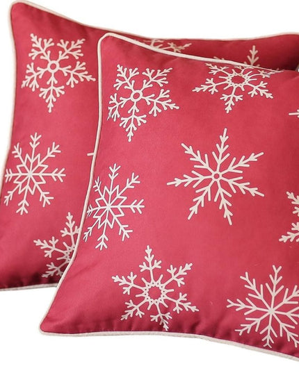 Set Of Two Red 18" Christmas Snowflakes Throw Pillow Covers