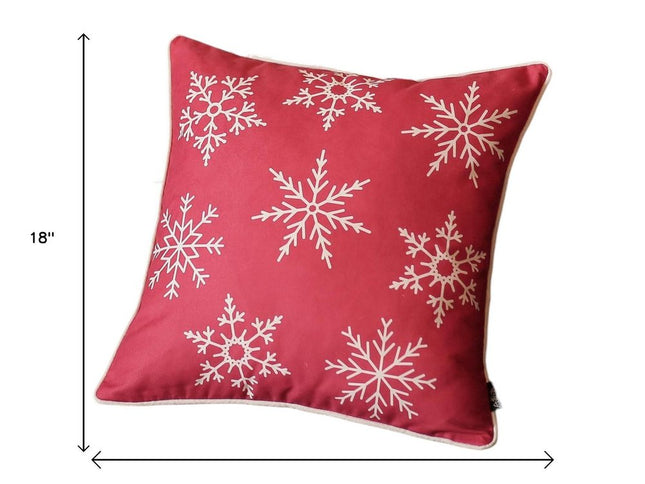 Set Of Two Red 18" Christmas Snowflakes Throw Pillow Covers