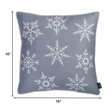 Set of Two 18" Gray Christmas Snowflakes Fabrc Throw Pillow Covers