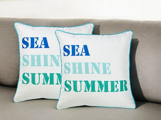 Set of Two White and Blue Sea Shine Summer Throw Pillow Covers