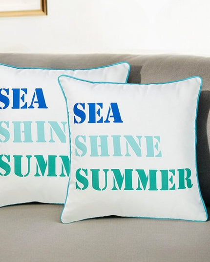 Set of Two White and Blue Sea Shine Summer Throw Pillow Covers