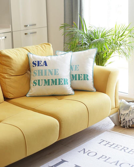 Set of Two White and Blue Sea Shine Summer Throw Pillow Covers