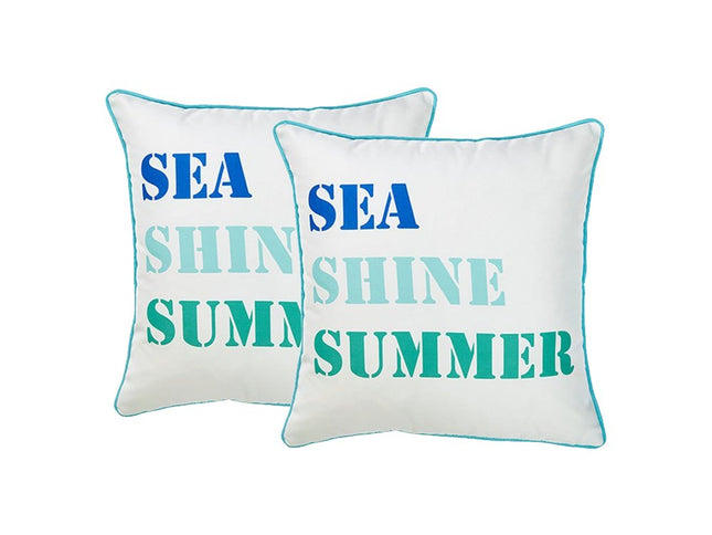 Set of Two White and Blue Sea Shine Summer Throw Pillow Covers