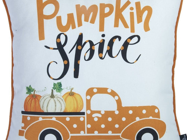 Set of Two 18" X 18" Orange and White Thanksgiving Pumpkin Pillow Covers