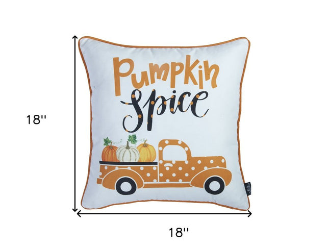 Set of Two 18" X 18" Orange and White Thanksgiving Pumpkin Pillow Covers