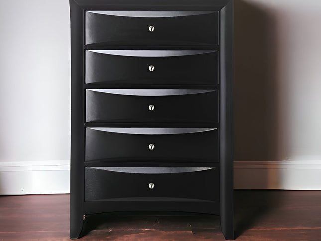 32" Black Solid Wood Five Drawer Standard Chest