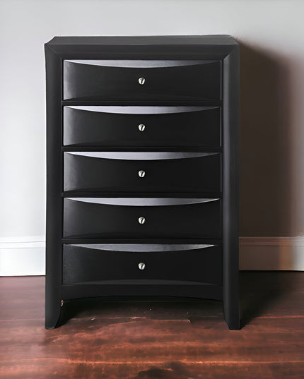 32" Black Solid Wood Five Drawer Standard Chest