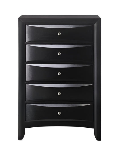 32" Black Solid Wood Five Drawer Standard Chest