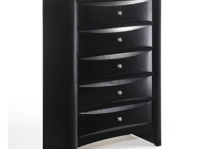 32" Black Solid Wood Five Drawer Standard Chest