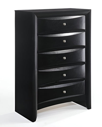 32" Black Solid Wood Five Drawer Standard Chest
