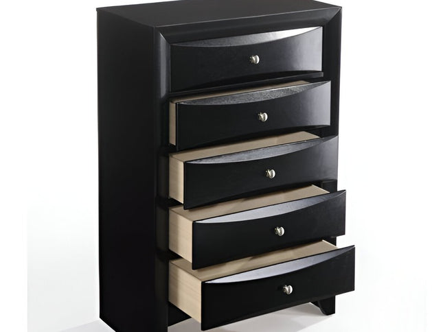 32" Black Solid Wood Five Drawer Standard Chest