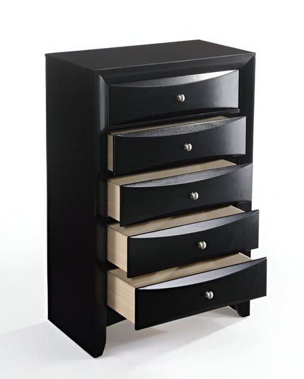 32" Black Solid Wood Five Drawer Standard Chest