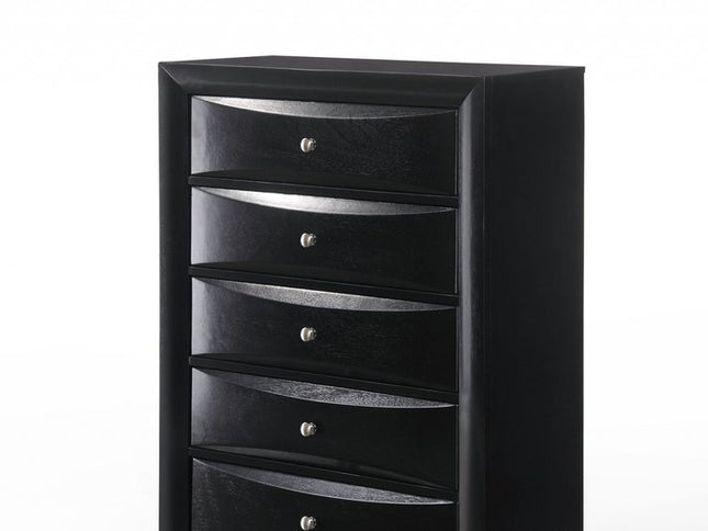32" Black Solid Wood Five Drawer Standard Chest