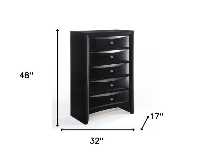 32" Black Solid Wood Five Drawer Standard Chest