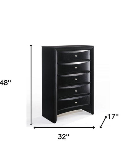 32" Black Solid Wood Five Drawer Standard Chest