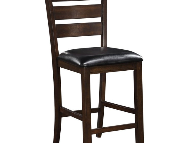 Set of Two 41" Black and Brown Faux Leather and Solid Wood Counter Height Bar Chairs