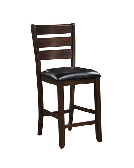 Set of Two 41" Black and Brown Faux Leather and Solid Wood Counter Height Bar Chairs