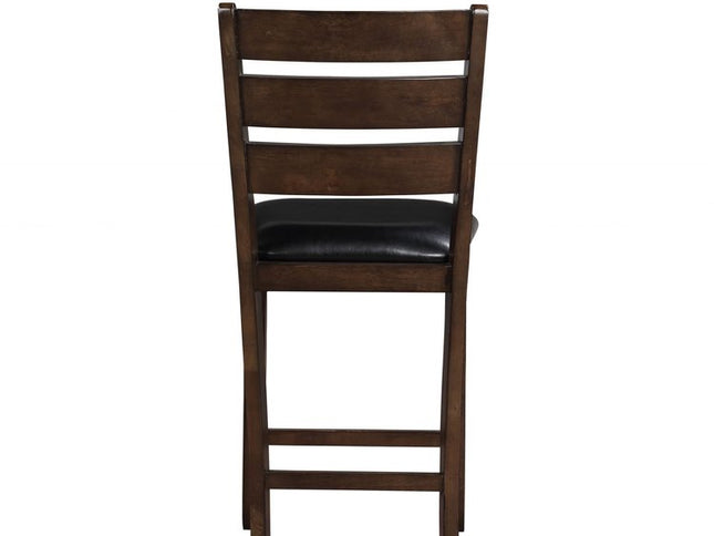 Set of Two 41" Black and Brown Faux Leather and Solid Wood Counter Height Bar Chairs