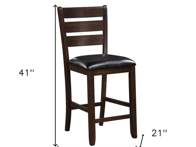 Set of Two 41" Black and Brown Faux Leather and Solid Wood Counter Height Bar Chairs