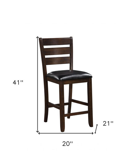 Set of Two 41" Black and Brown Faux Leather and Solid Wood Counter Height Bar Chairs