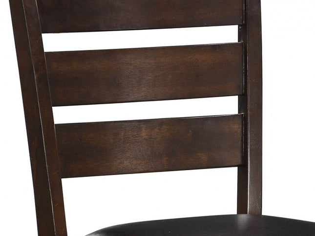 Set of Two 41" Black and Brown Faux Leather and Solid Wood Counter Height Bar Chairs