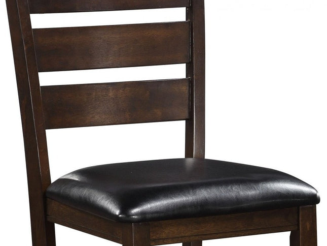 Set of Two 41" Black and Brown Faux Leather and Solid Wood Counter Height Bar Chairs