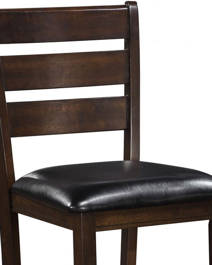 Set of Two 41" Black and Brown Faux Leather and Solid Wood Counter Height Bar Chairs